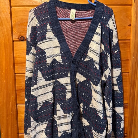 Green 3 Other - Green 3 Mens XL Star Print Knit Cardigan Sweater Blue White Red Made in USA